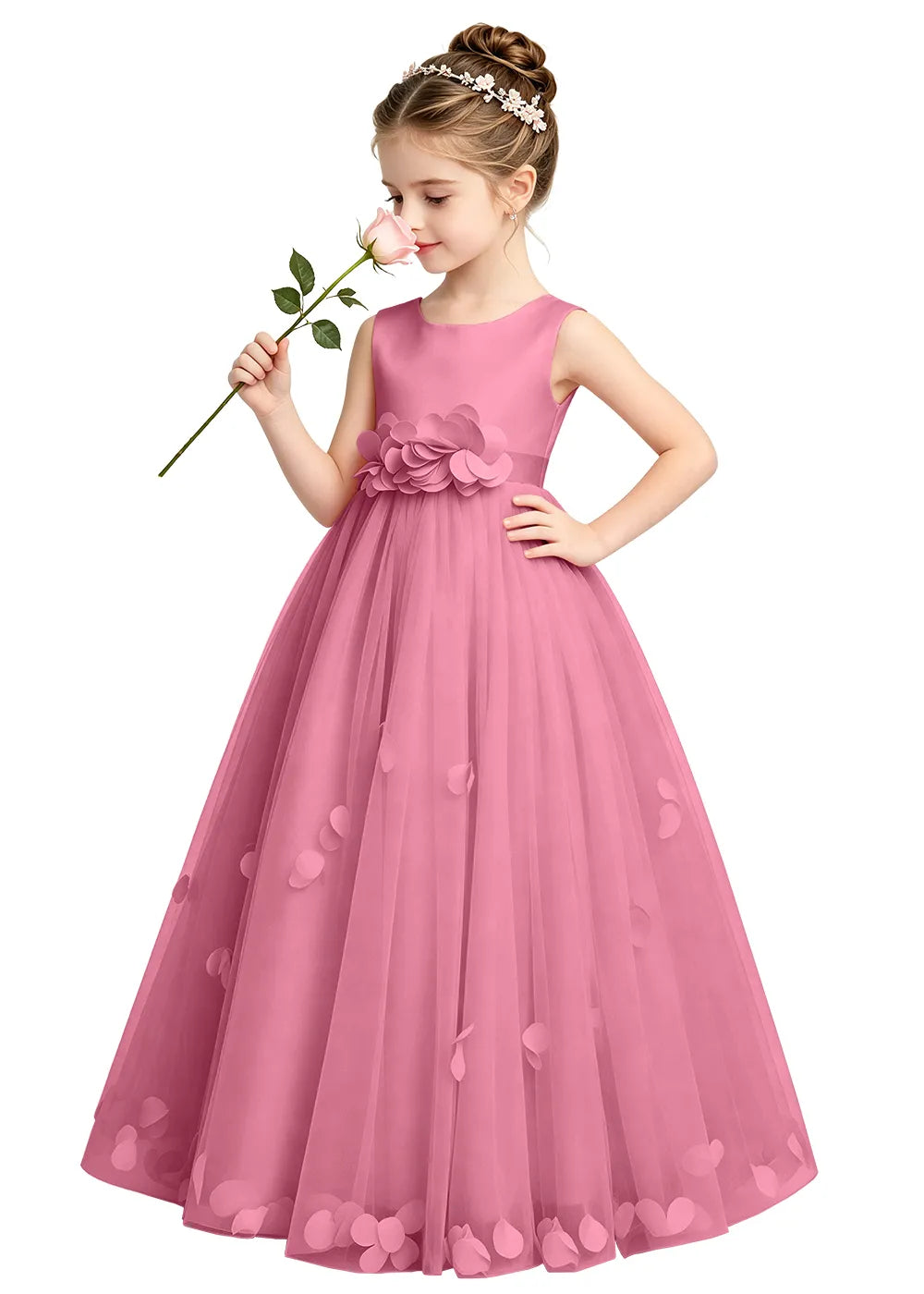3D Petal Tulle Flower Girl Dress
