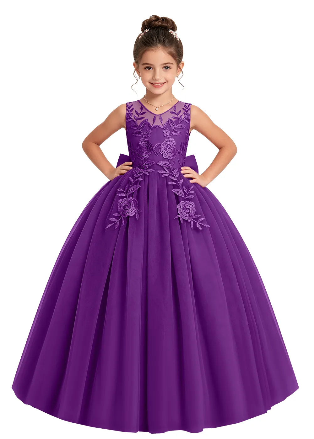 Floral Embroidered Flower Girl Dress