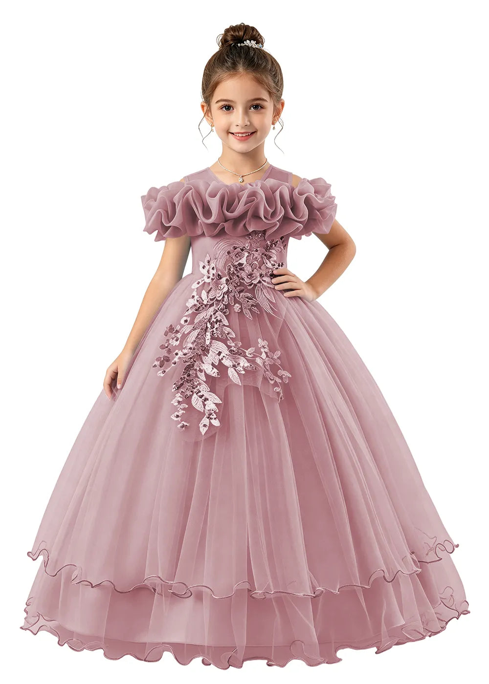 Bow-Back Off-Shoulder Girls Formal Gown
