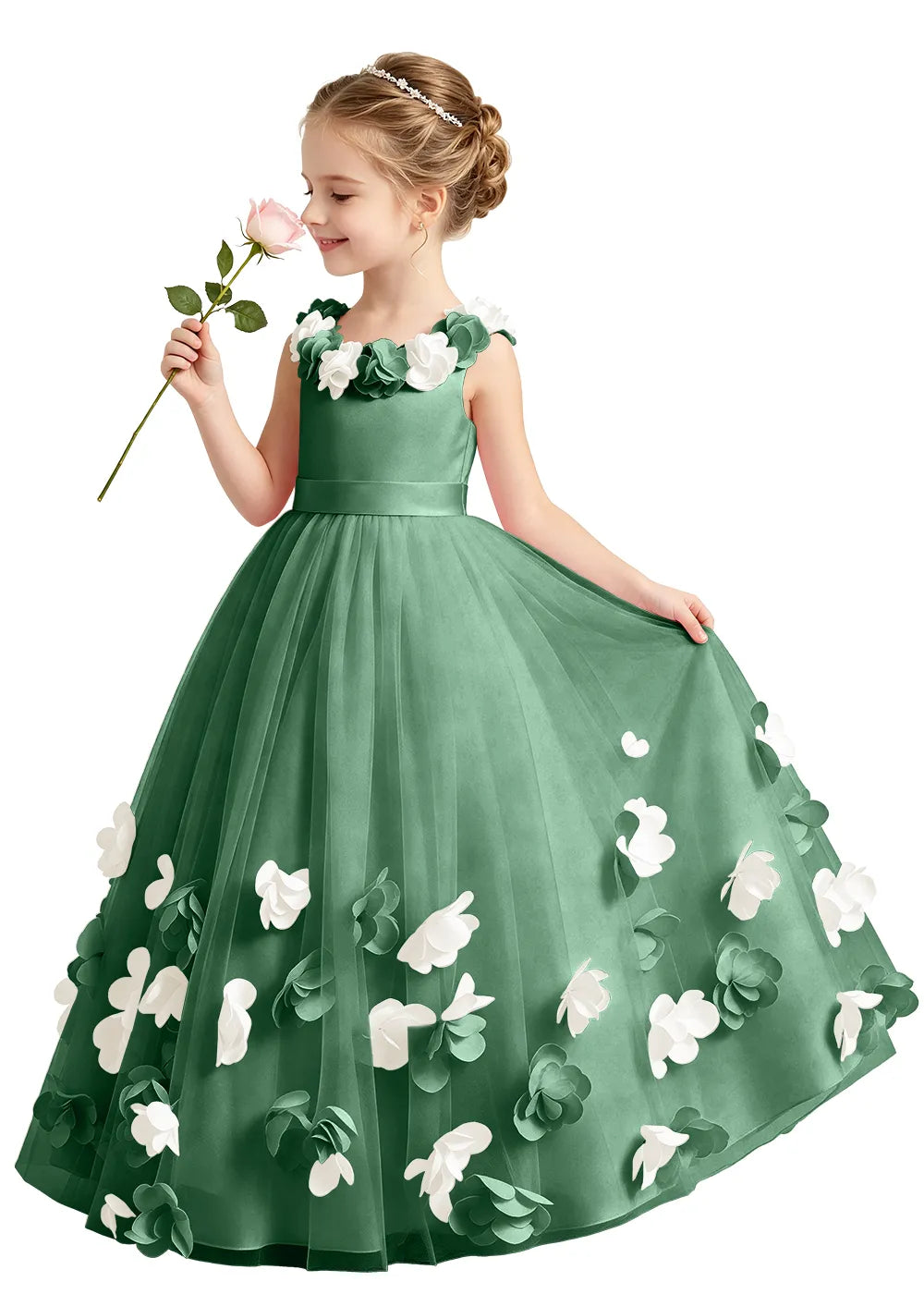 3D Floral Appliqué Tulle Princess Dress