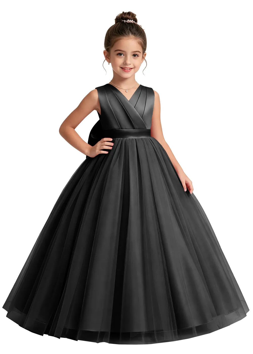 V-Neck Tulle Flower Girl Dress