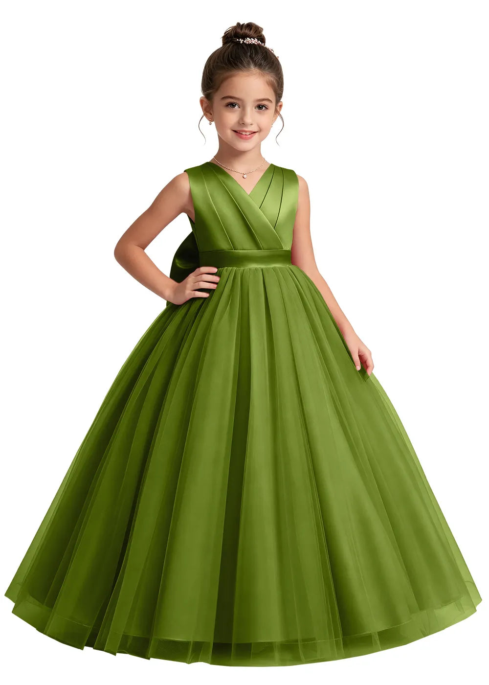 V-Neck Tulle Flower Girl Dress