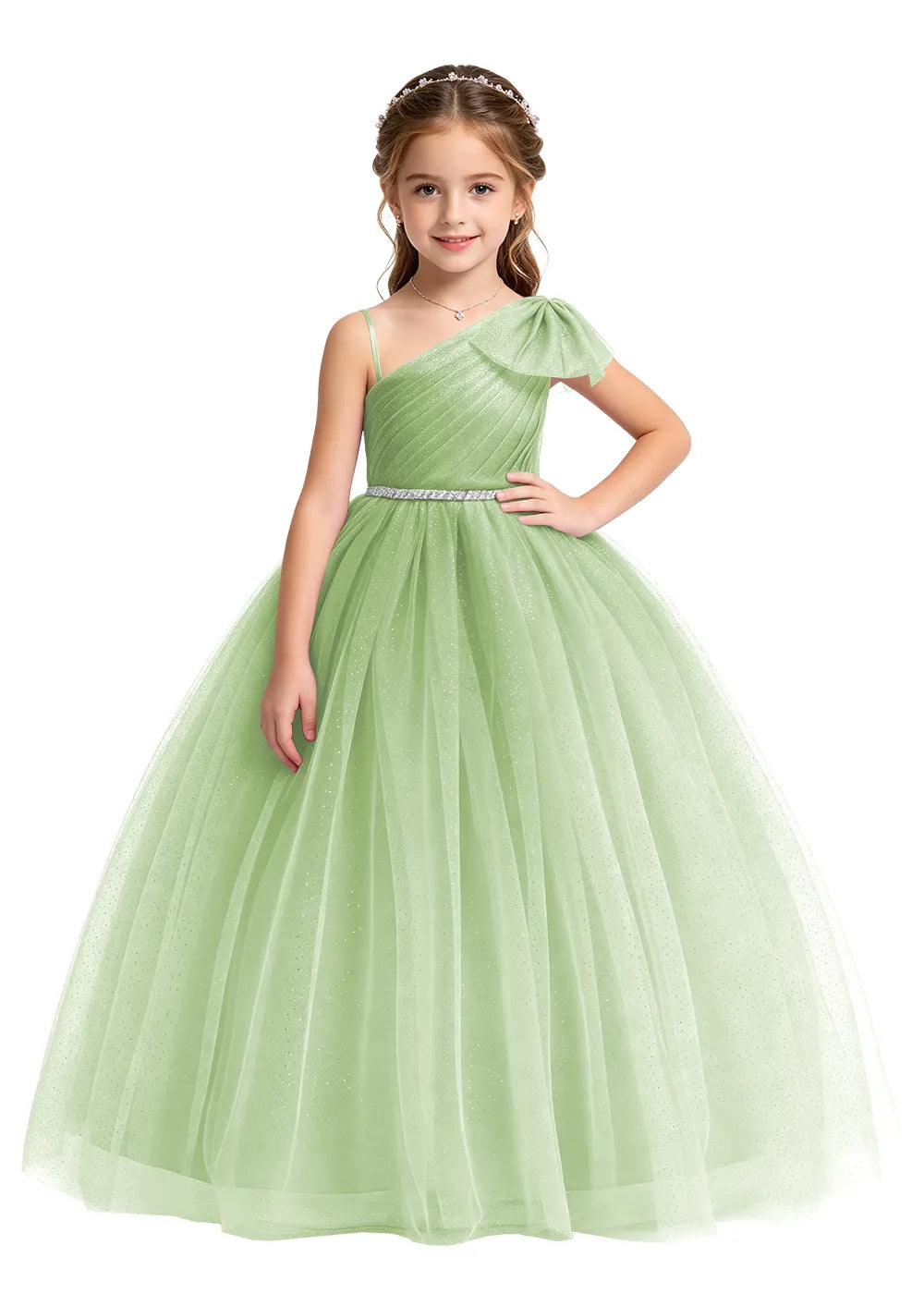 One Shoulder Glitter Tulle Princess Dress