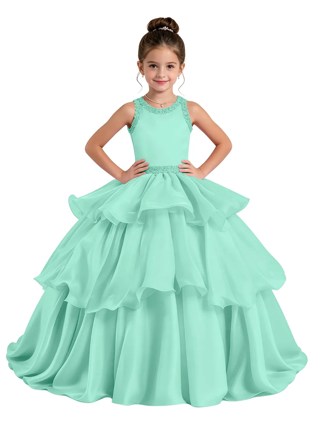 Layered Ruffle Satin Girls Pageant Dress