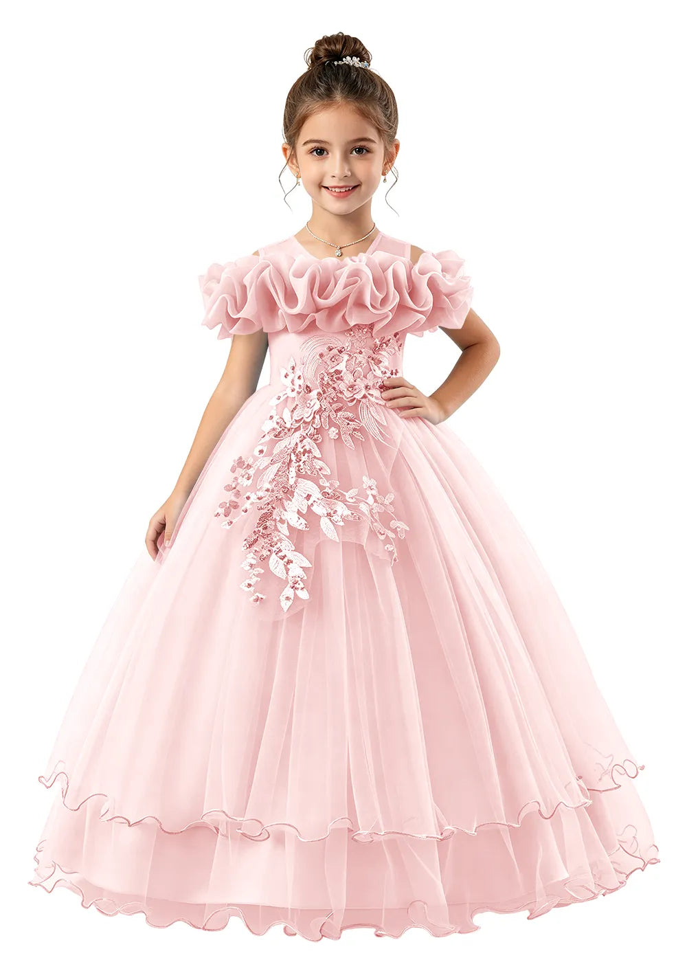 Bow-Back Off-Shoulder Girls Formal Gown