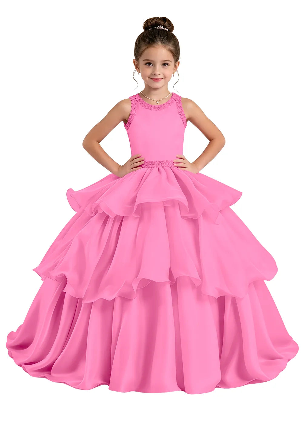 Layered Ruffle Satin Girls Pageant Dress