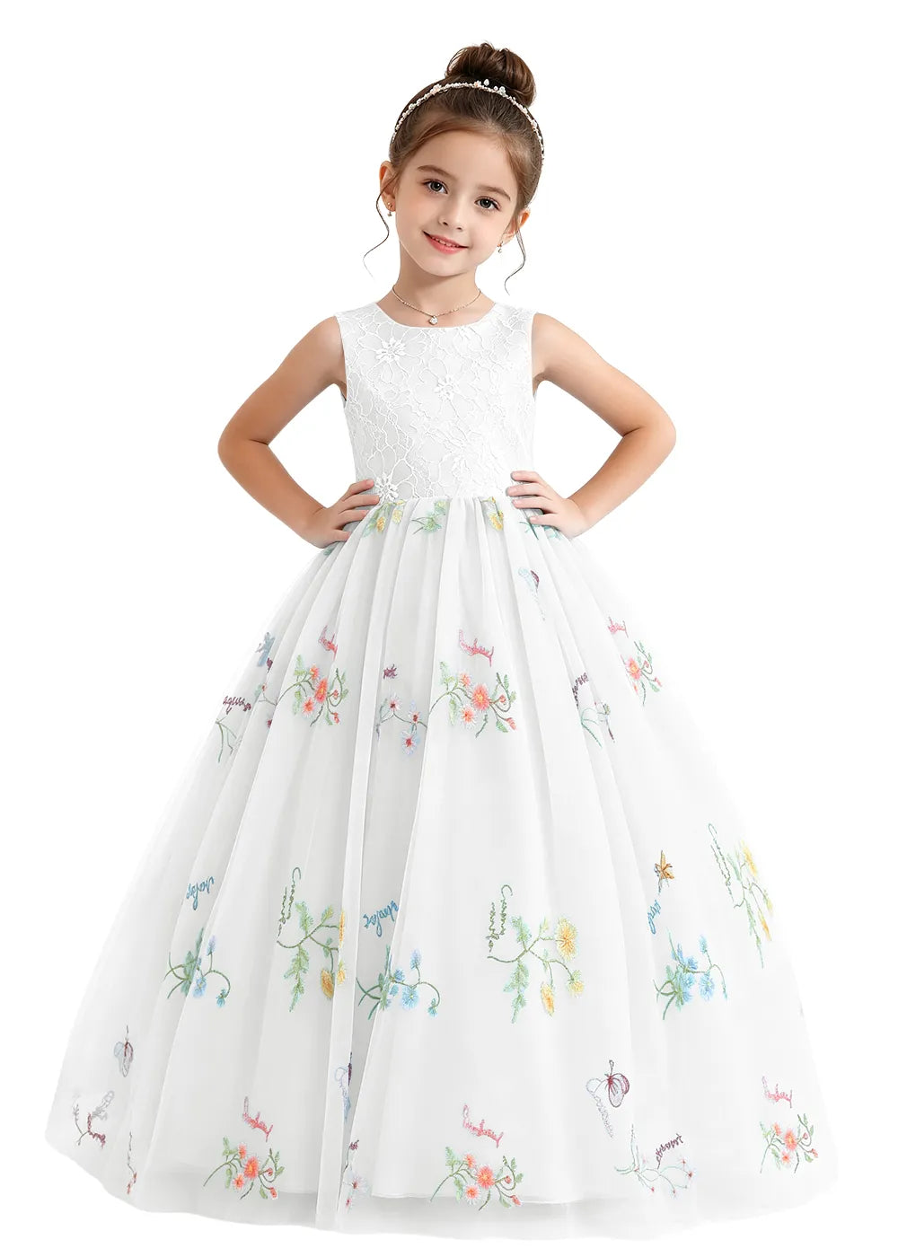 Bow-Back Lace Tulle Girls Princess Dress