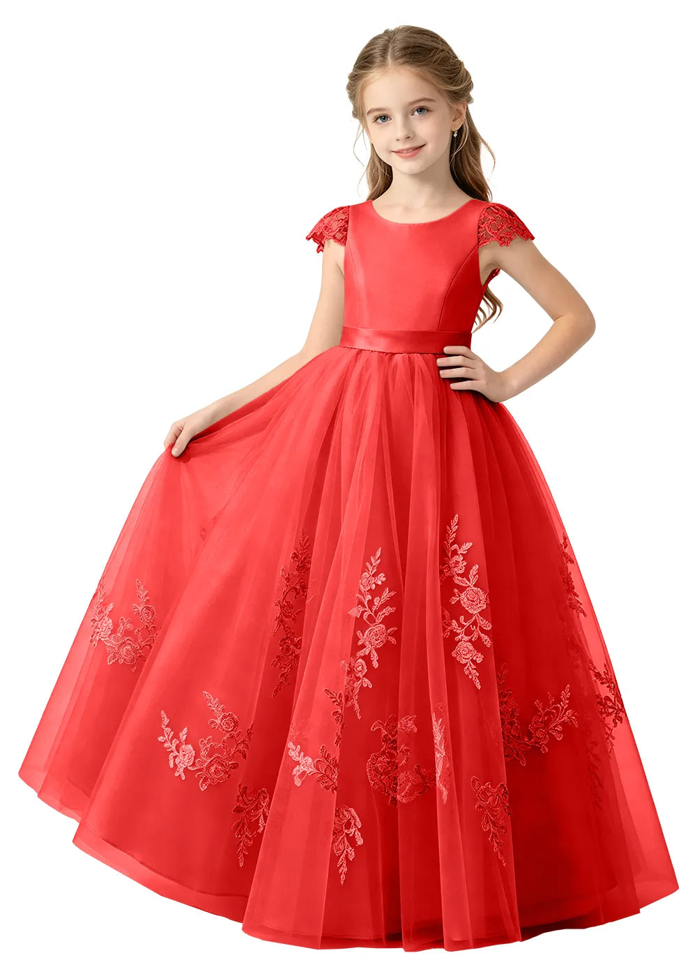 Floral Embroidered Tulle Girls Gown