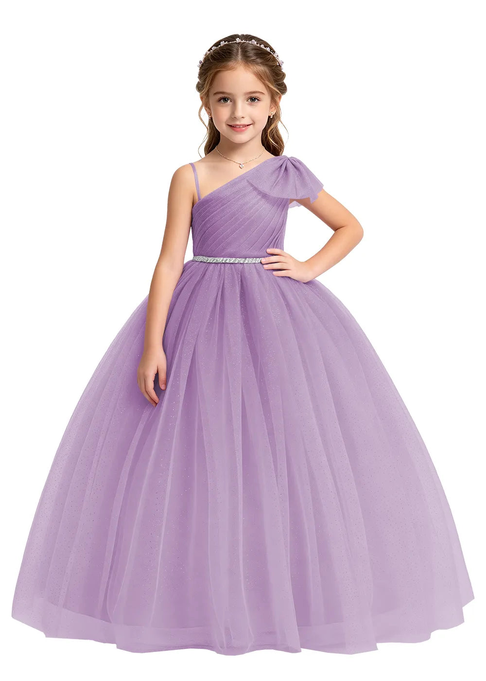 One Shoulder Glitter Tulle Princess Dress