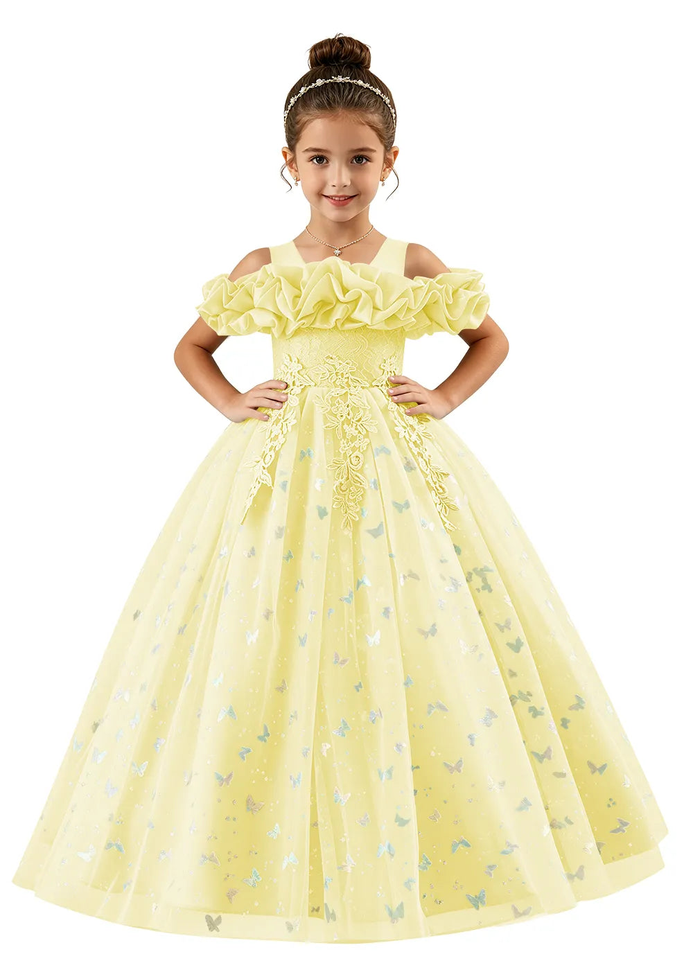 Off-Shoulder Butterfly Tulle Flower Girl Dress