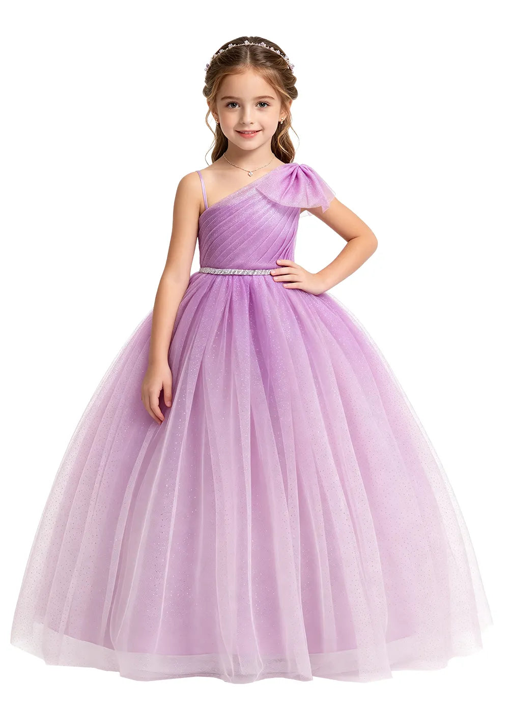 One Shoulder Glitter Tulle Princess Dress
