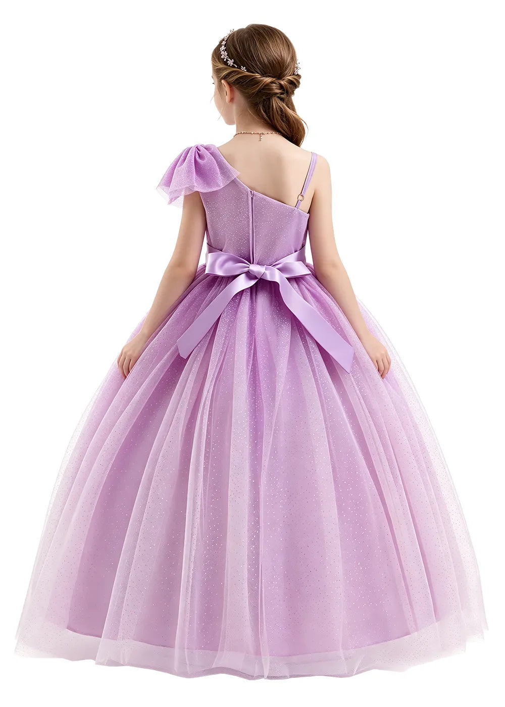 One Shoulder Glitter Tulle Princess Dress