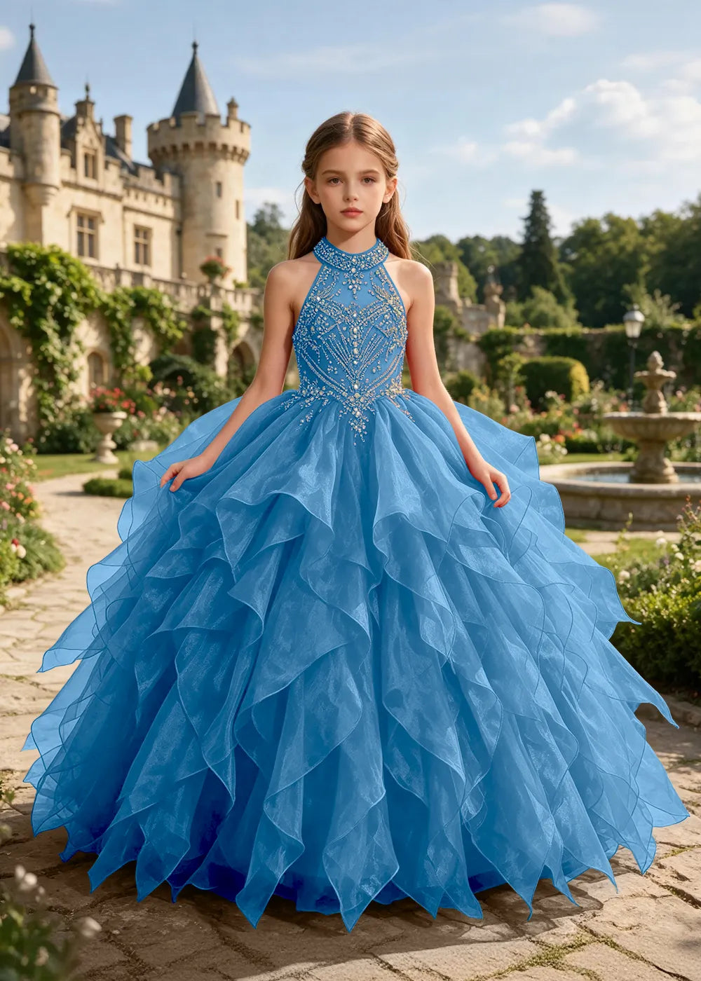 オフショルダーのレースプリンセスドレス