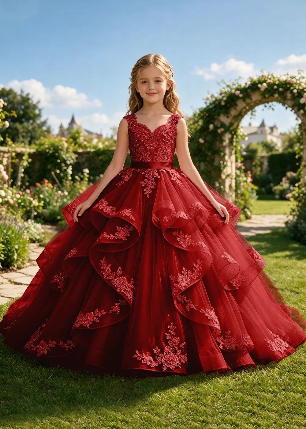 Embroidered Bow Back Junior Bridesmaid Gown