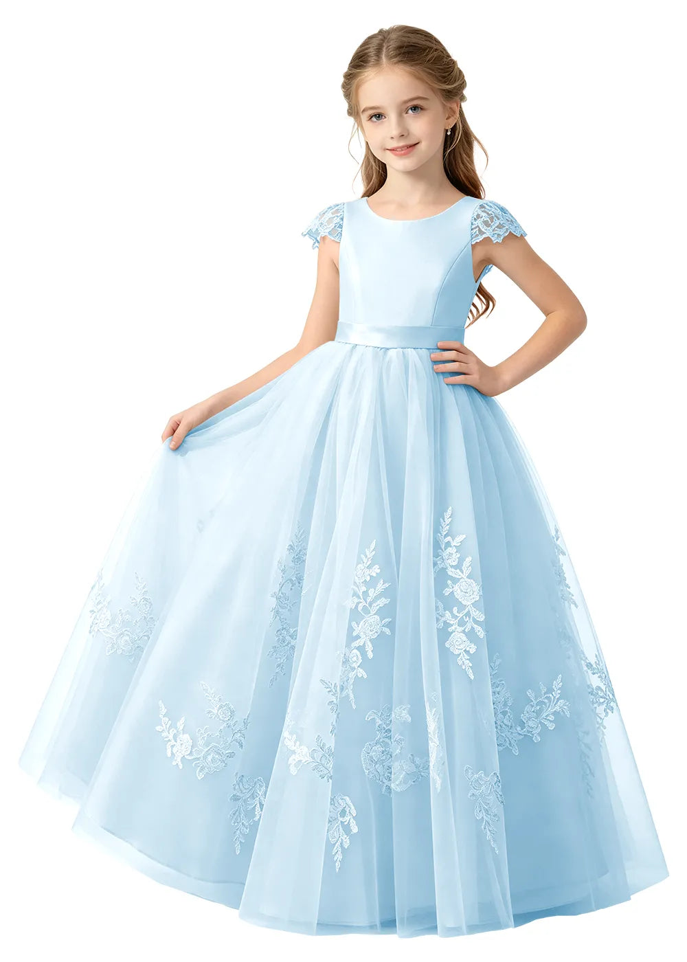 Floral Embroidered Tulle Girls Gown