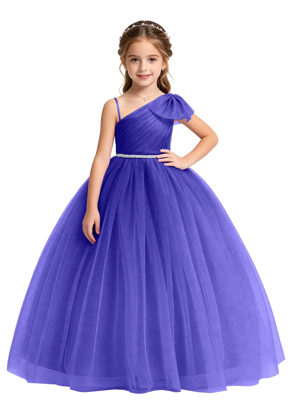 Bow Shoulder Sparkle Tulle Ball Gown