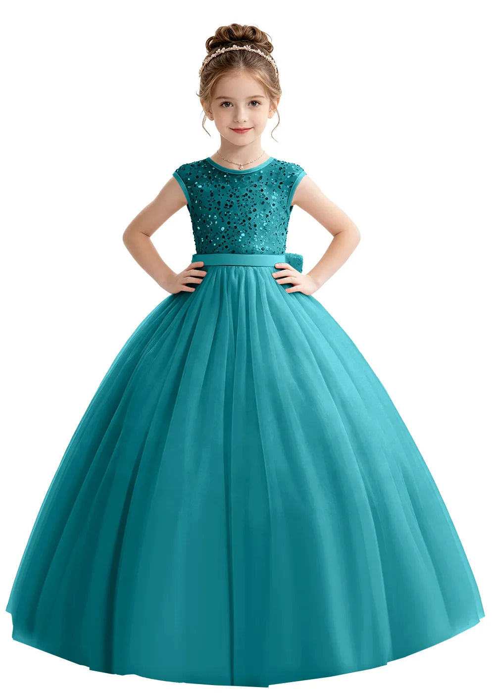 Bow Back Sparkle Tulle Flower Girl Dress