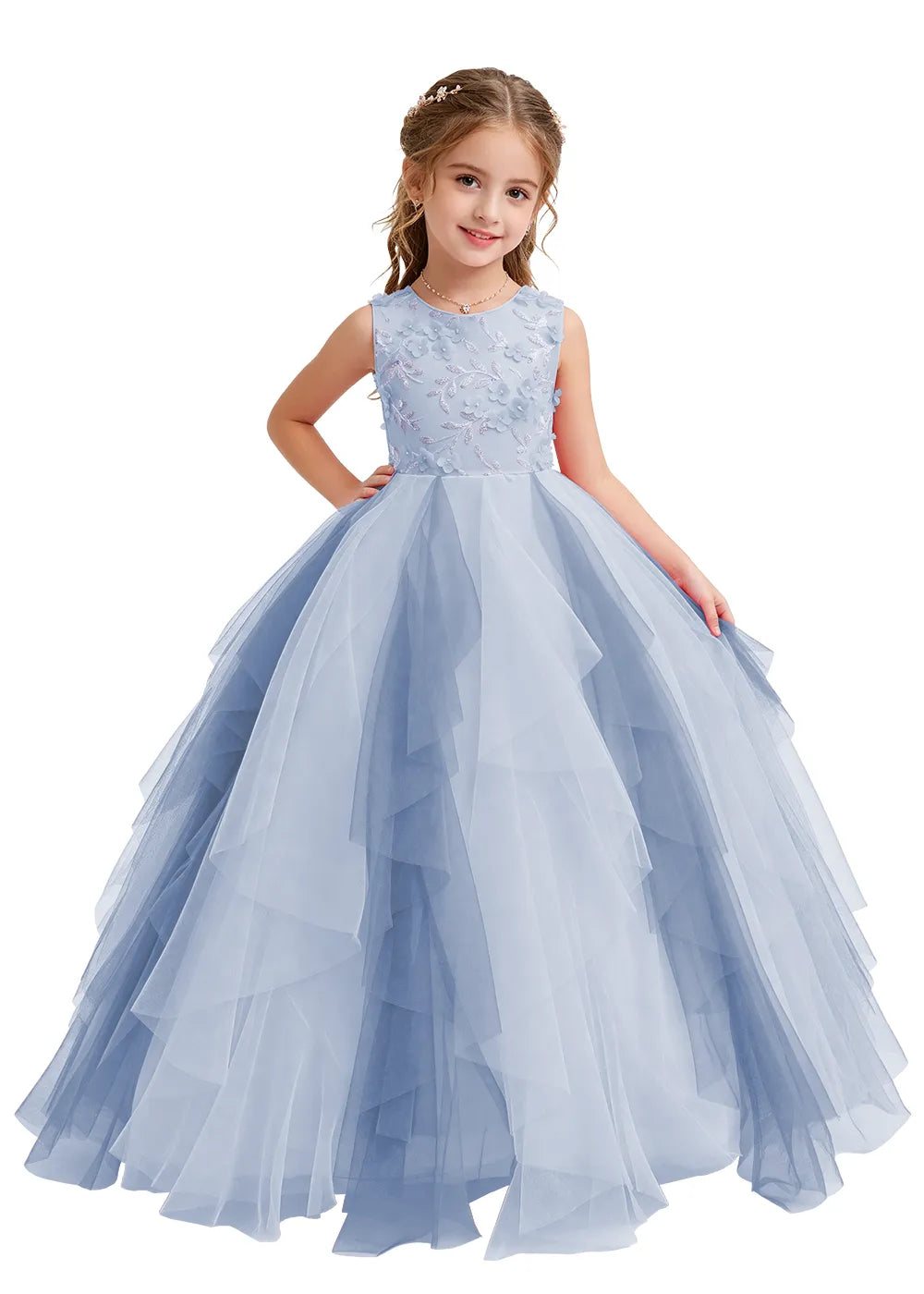 Layered Ruffle Tulle Ball Gown for Girls