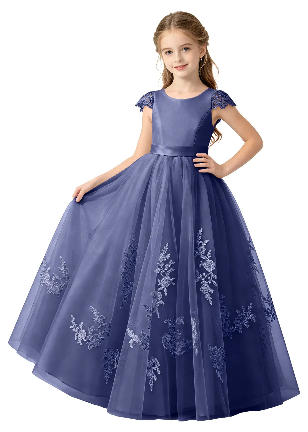Floral Embroidered Tulle Girls Gown