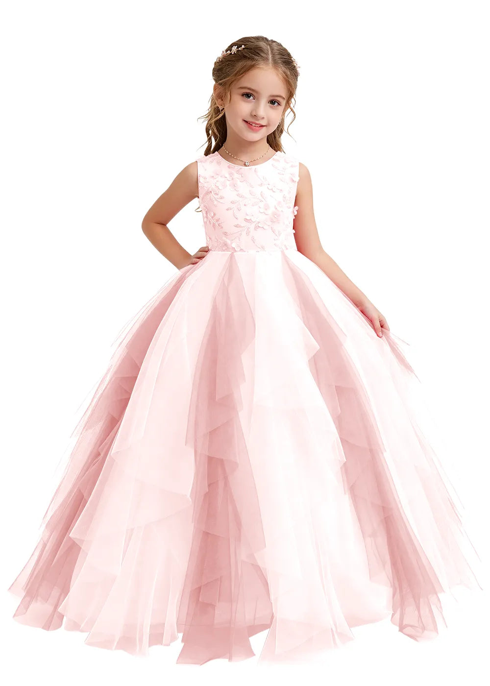 Layered Ruffle Tulle Ball Gown for Girls