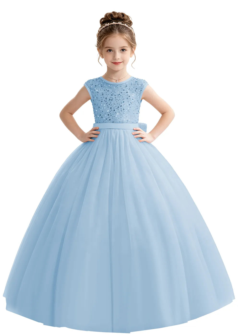 Bow Back Sparkle Tulle Flower Girl Dress