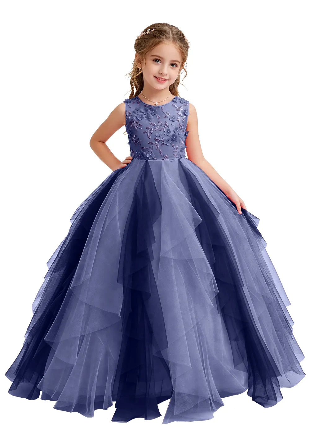 Layered Ruffle Tulle Ball Gown for Girls