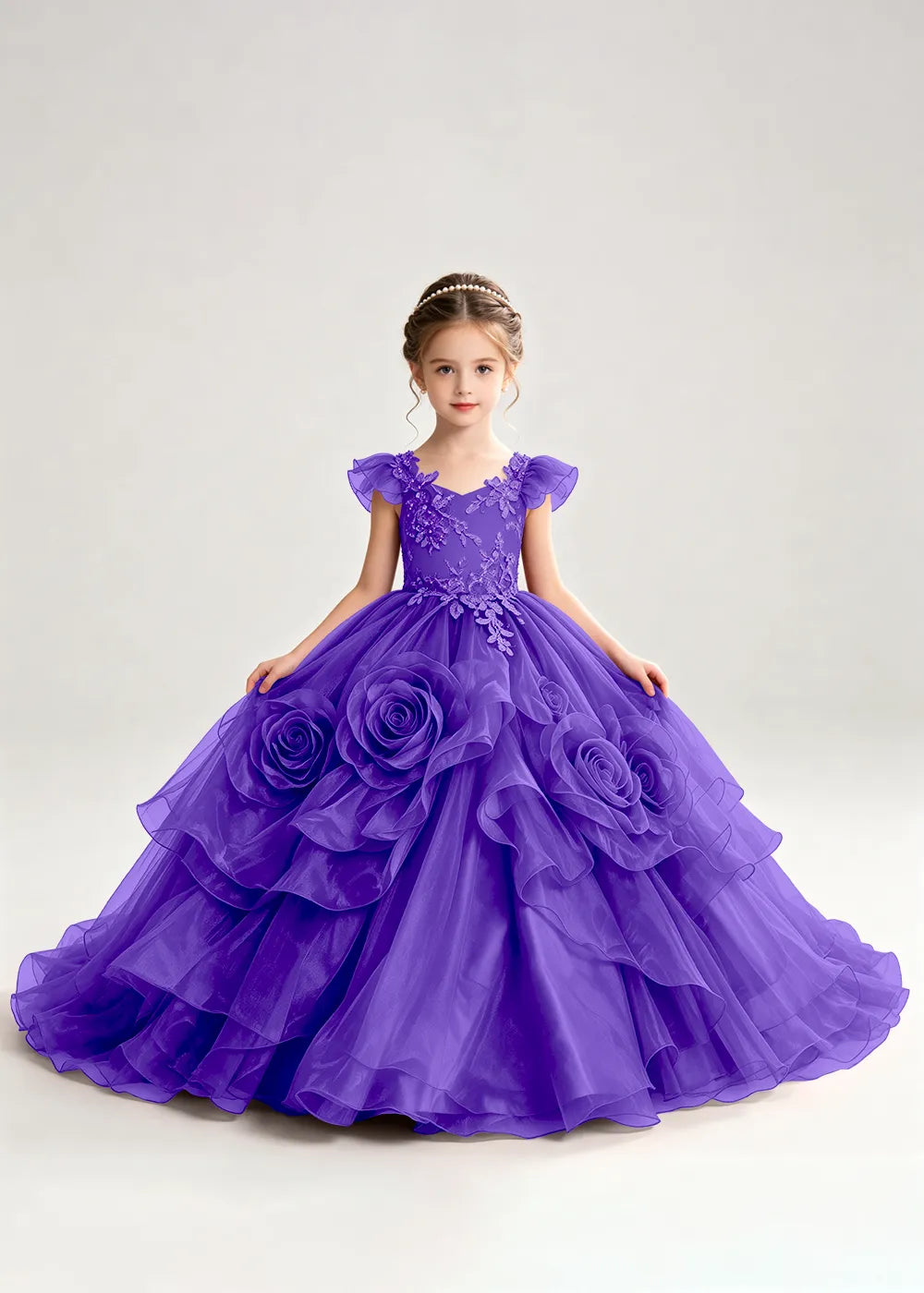 3D Rose Floral Pageant Ball Gown for Girls