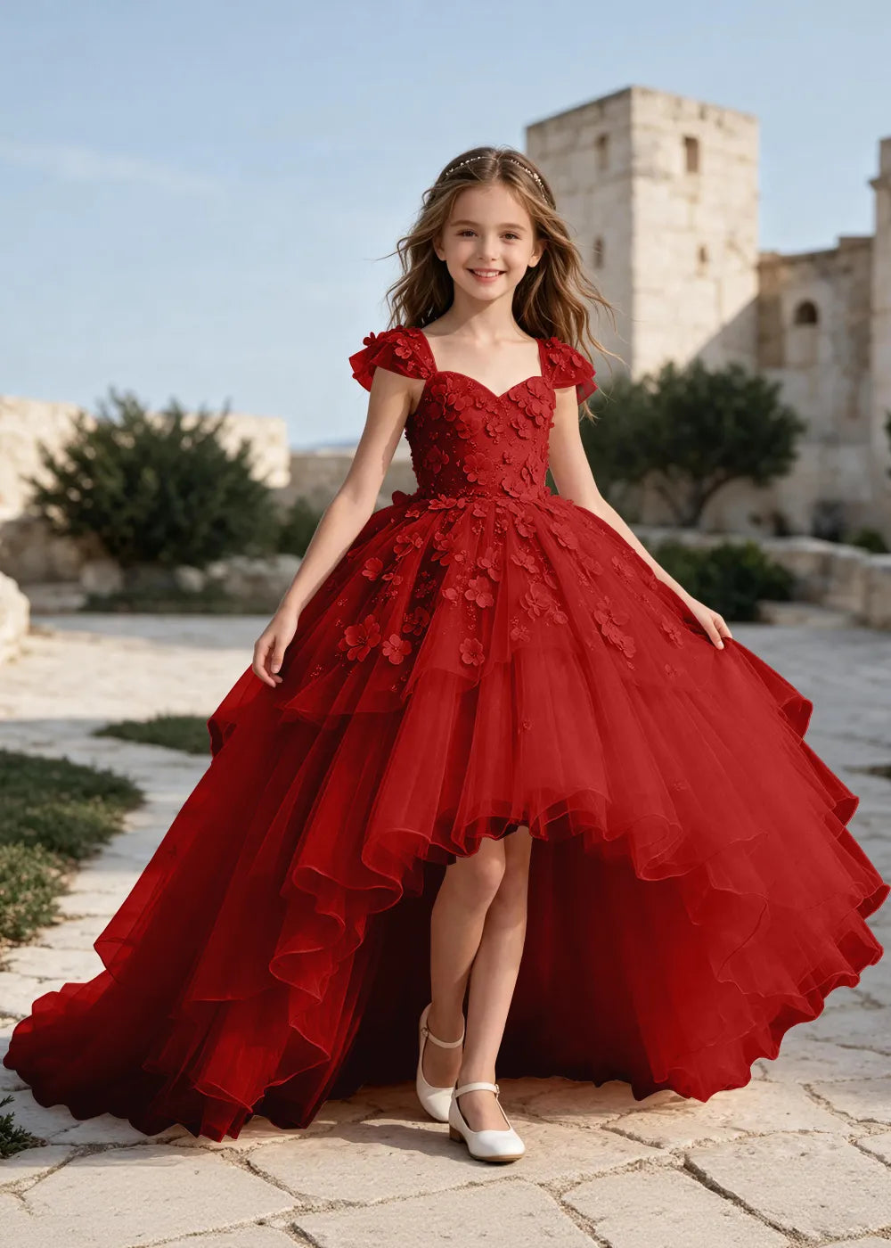 Elegant Flower Appliqué Princess Dress