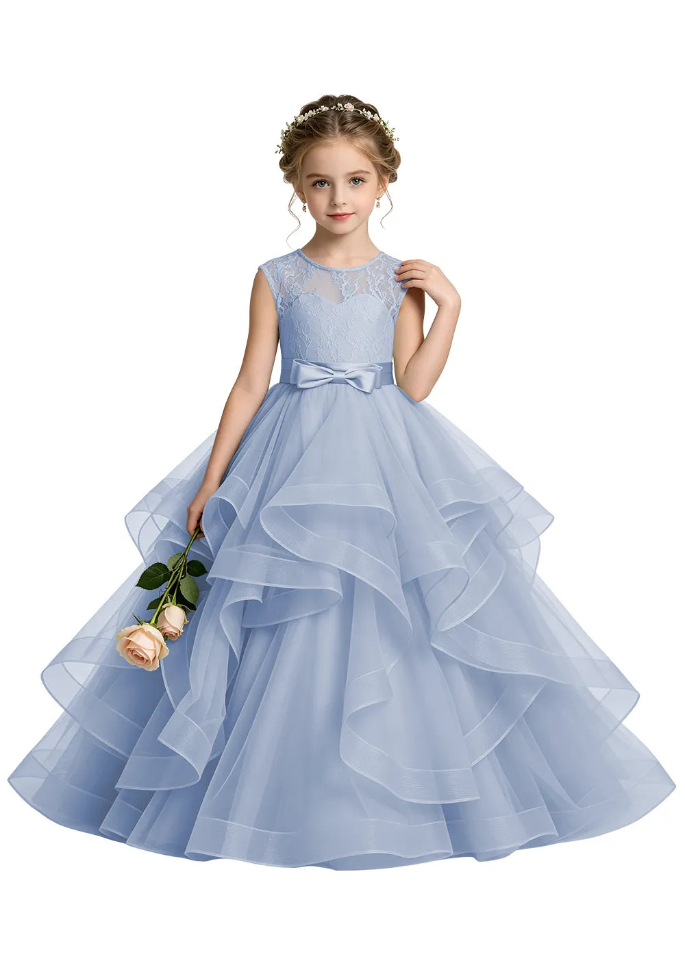 Lace Illusion Neck Flower Girl Ball Gown