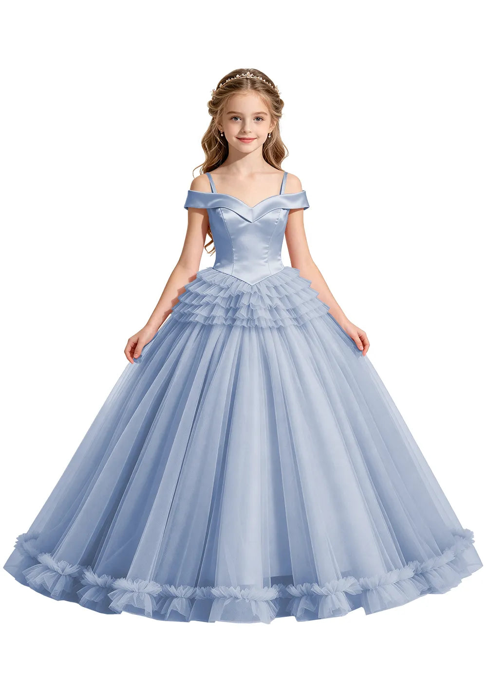 Off-Shoulder Satin Princess Ball Gown for Girls