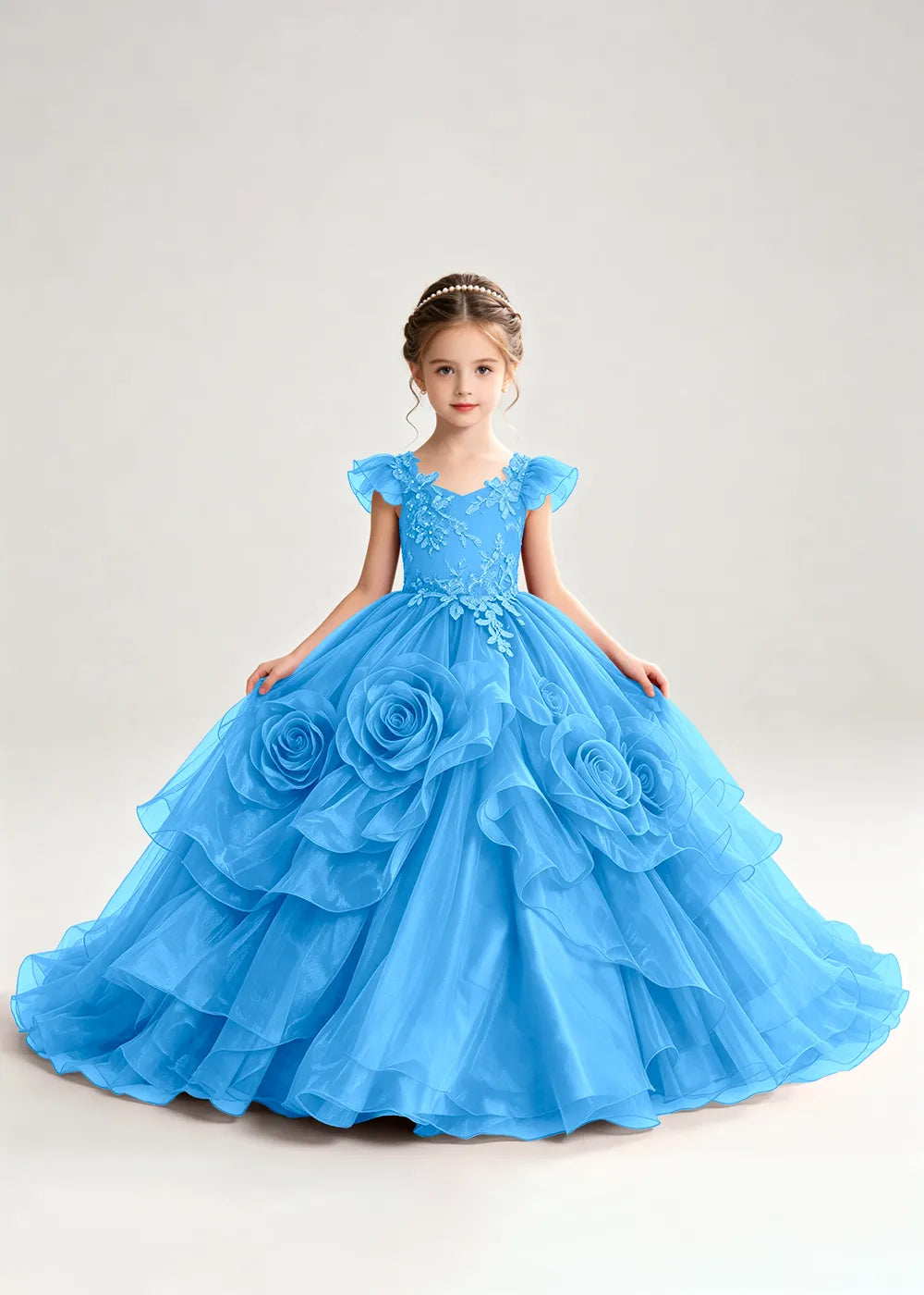 3D Rose Floral Pageant Ball Gown for Girls