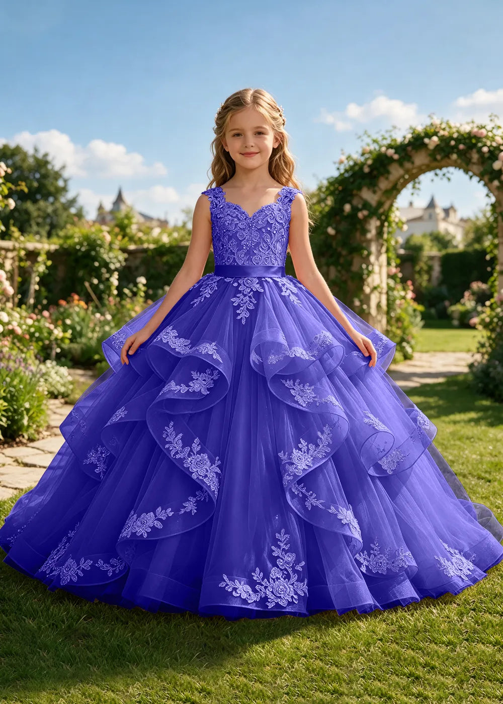 Floral Lace Corset-Back Flower Girl Ball Gown