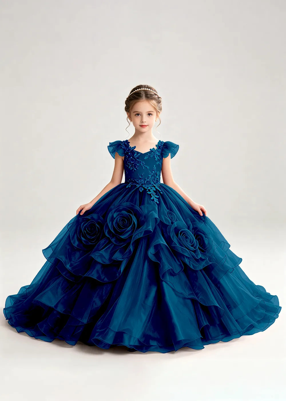 3D Rose Floral Pageant Ball Gown for Girls
