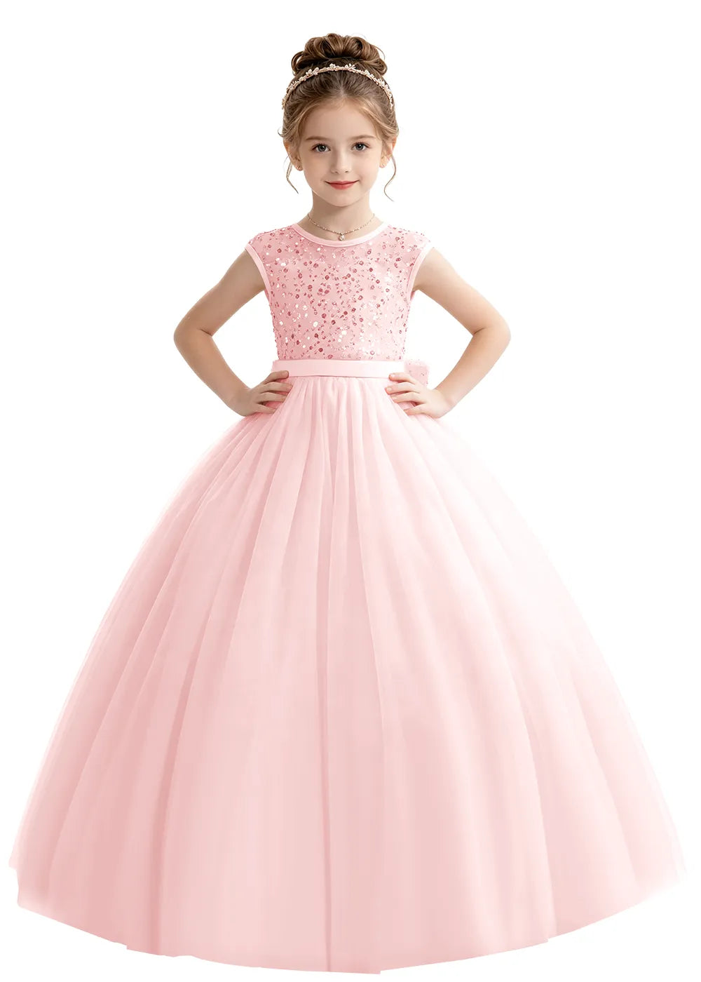 Bow Back Sparkle Tulle Flower Girl Dress