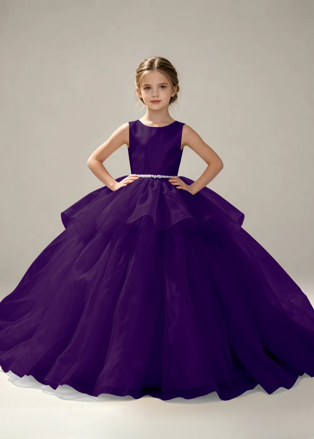 Minimalist Satin Flower Girl Ball Gown with Heart Back