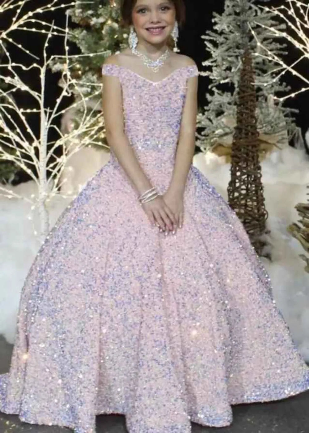 Royal Sparkle Off‑Shoulder Ball Gown for Girls