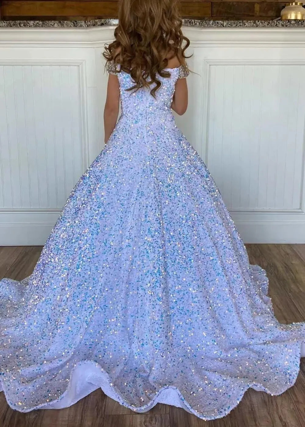 Royal Sparkle Off‑Shoulder Ball Gown for Girls