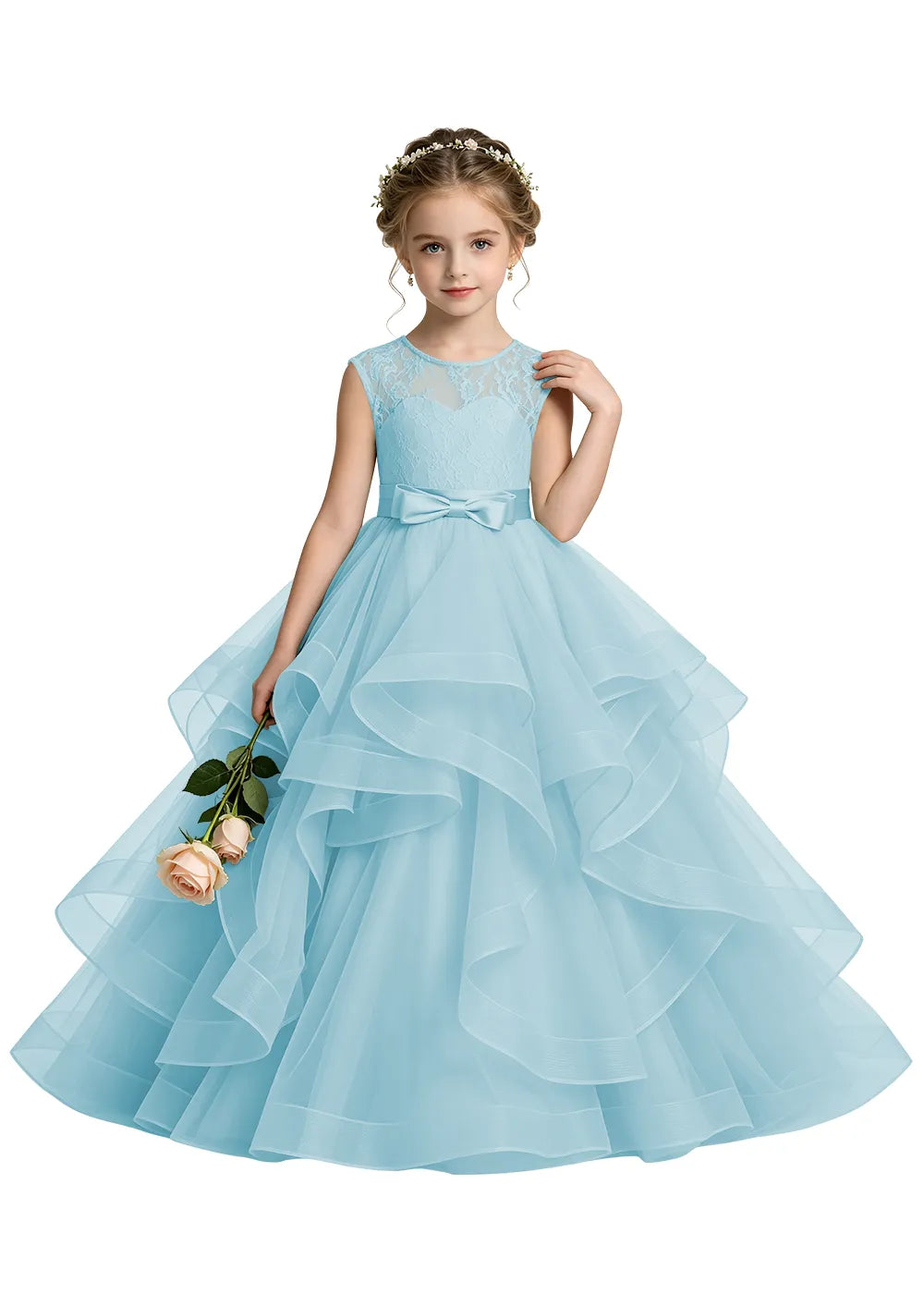 Lace Illusion Neck Flower Girl Ball Gown