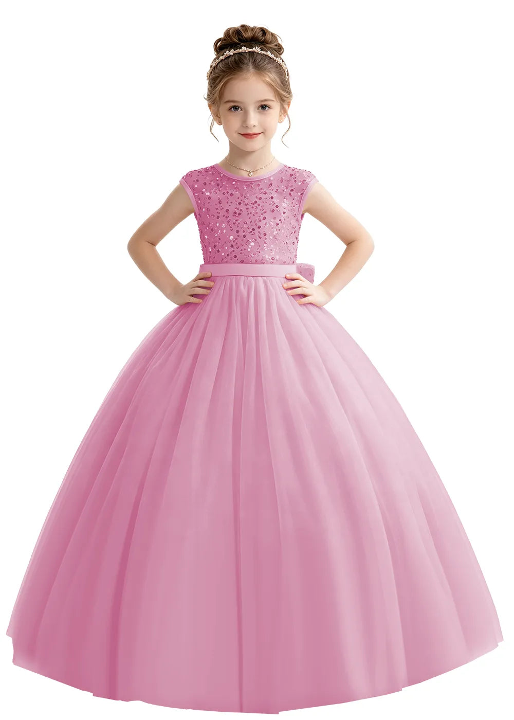 Bow Back Sparkle Tulle Flower Girl Dress