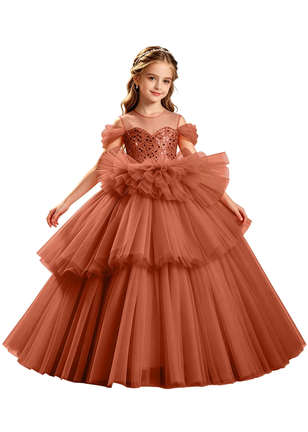 Sparkling Ruffle Waist Princess Ball Gown for Girls
