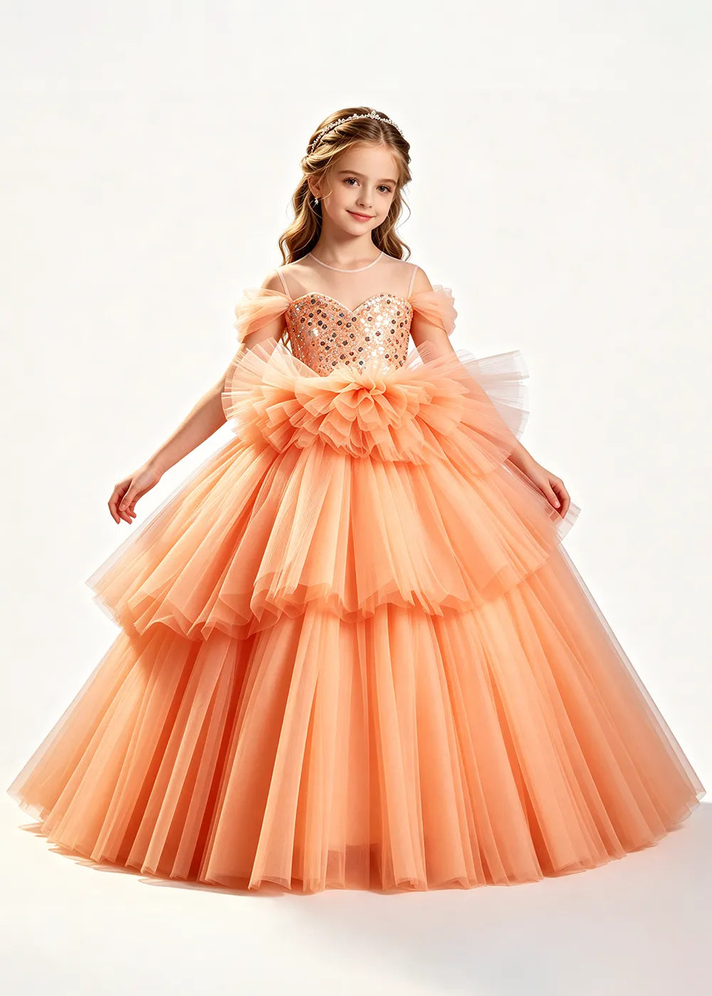 Sparkling Ruffle Waist Princess Ball Gown for Girls