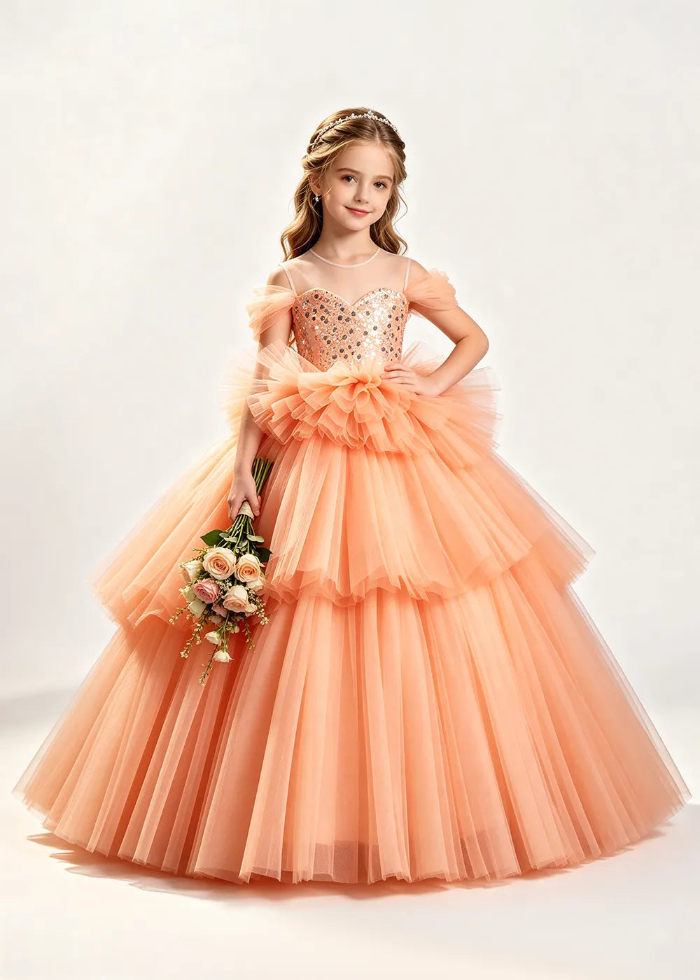 Sparkling Ruffle Waist Princess Ball Gown for Girls