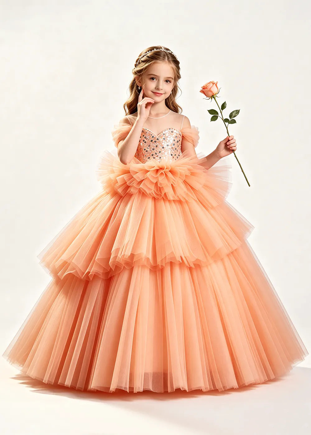 Sparkling Ruffle Waist Princess Ball Gown for Girls