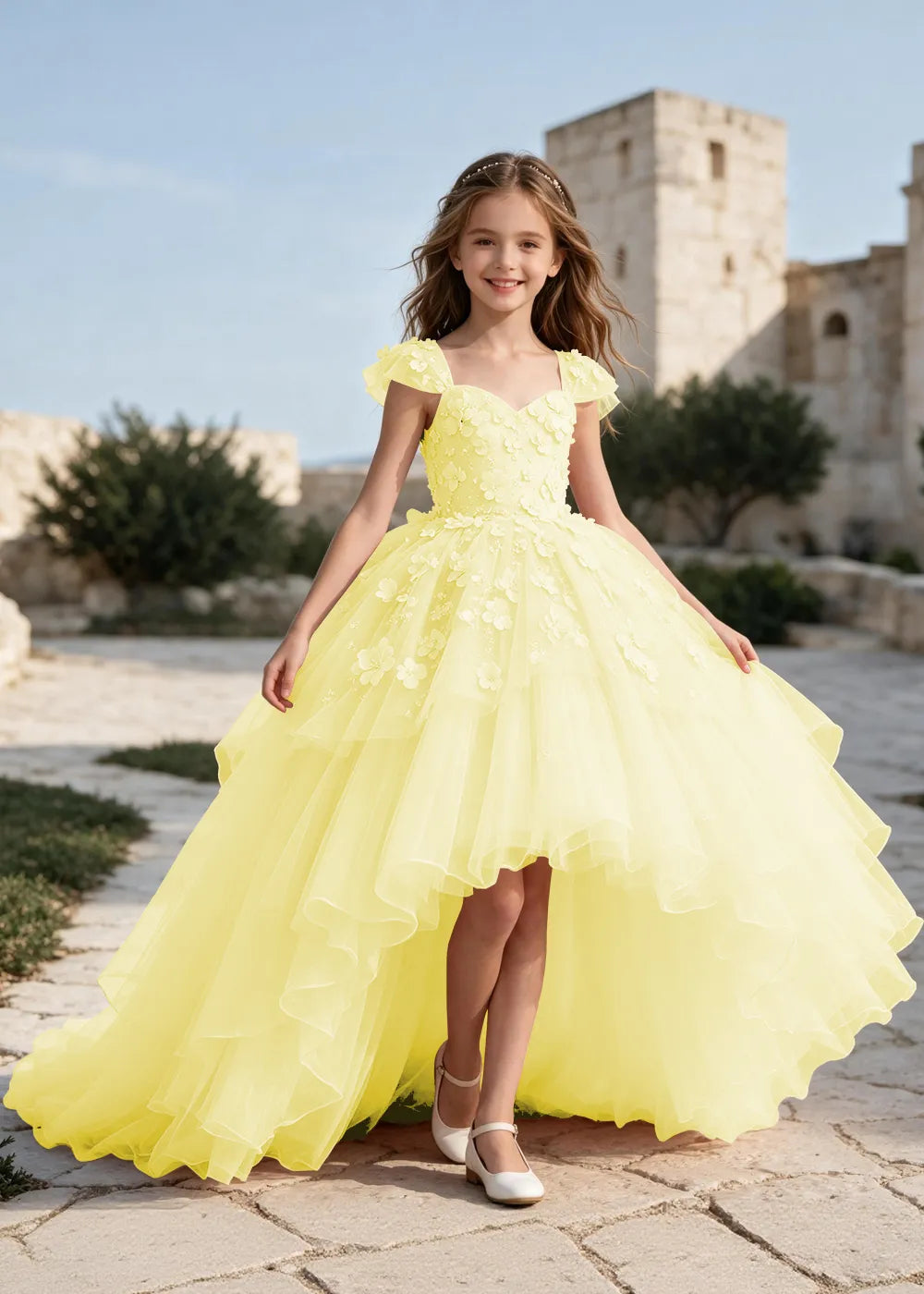Elegant Flower Appliqué Princess Dress
