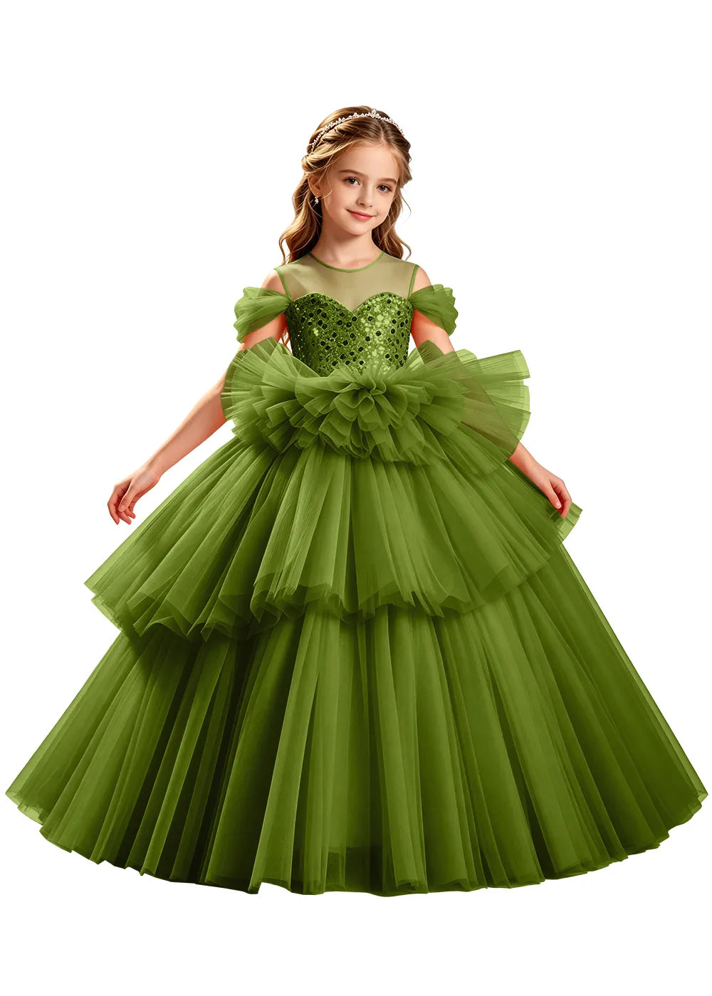 Sparkling Ruffle Waist Princess Ball Gown for Girls