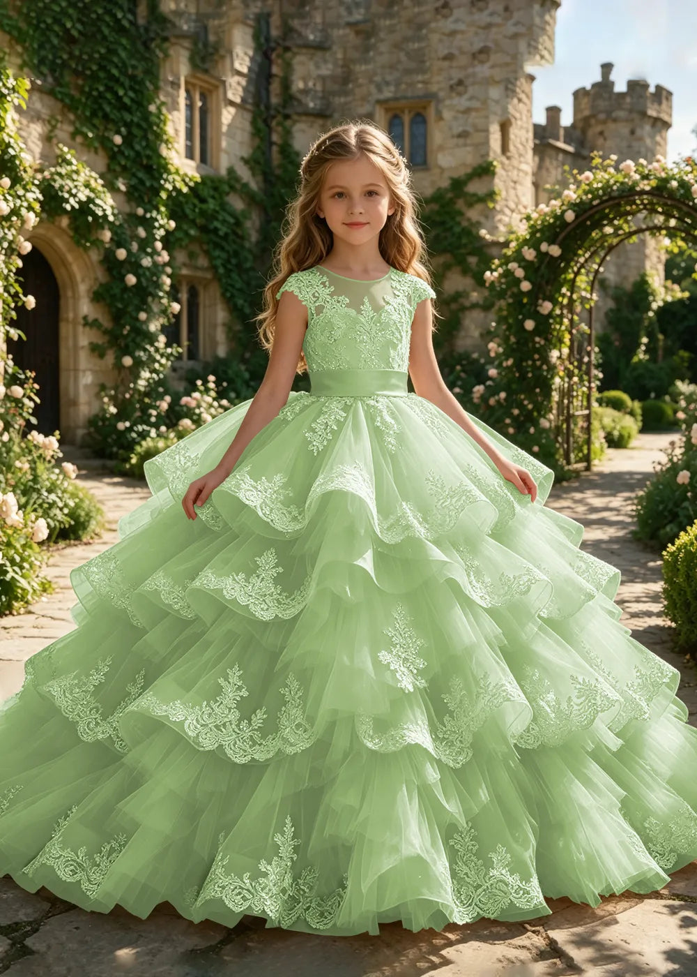 Illusion Cap Sleeve Junior Bridesmaid Dress