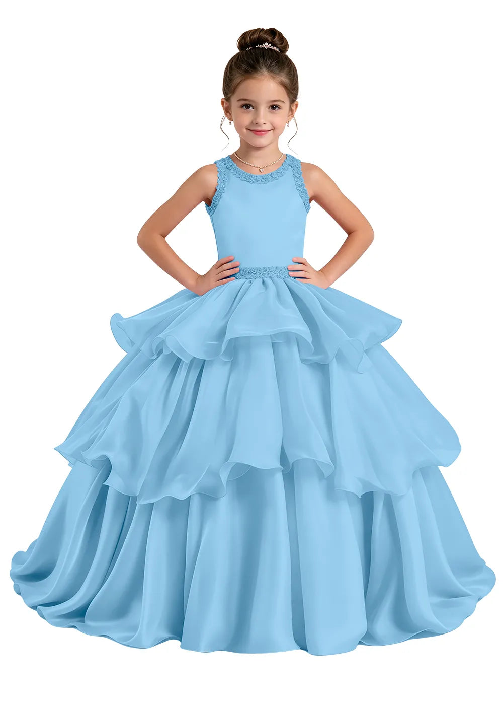 Layered Ruffle Satin Girls Pageant Dress