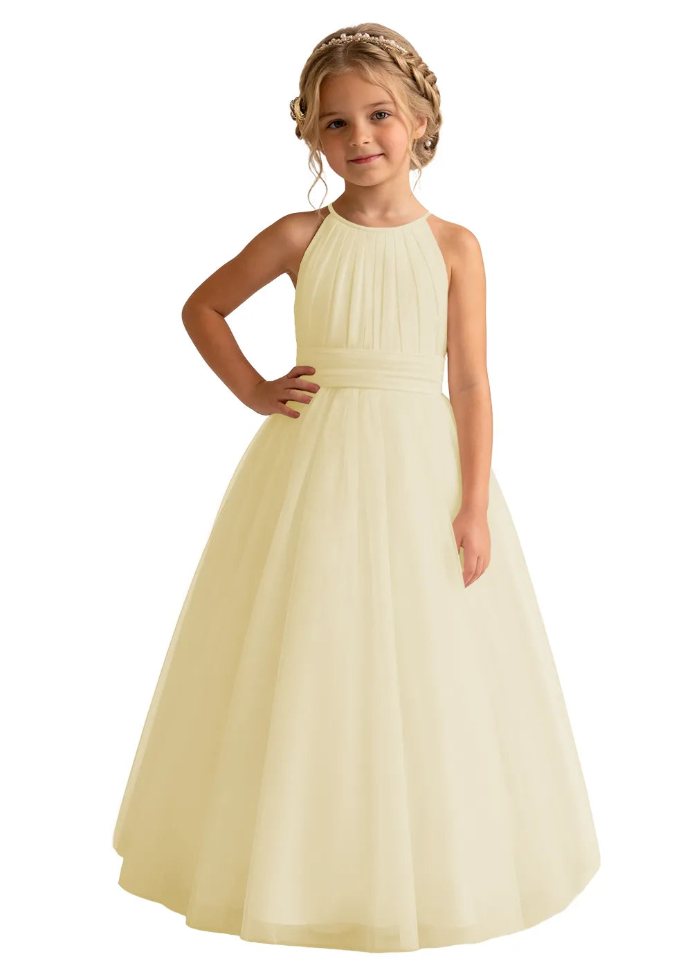 Pleated Halter Tulle A-Line Flower Girl Dress