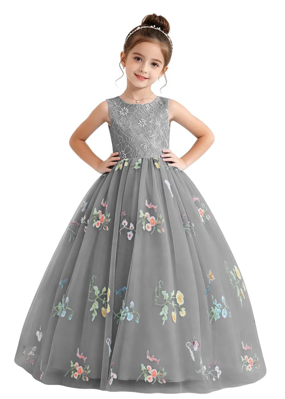 Bow-Back Lace Tulle Girls Princess Dress