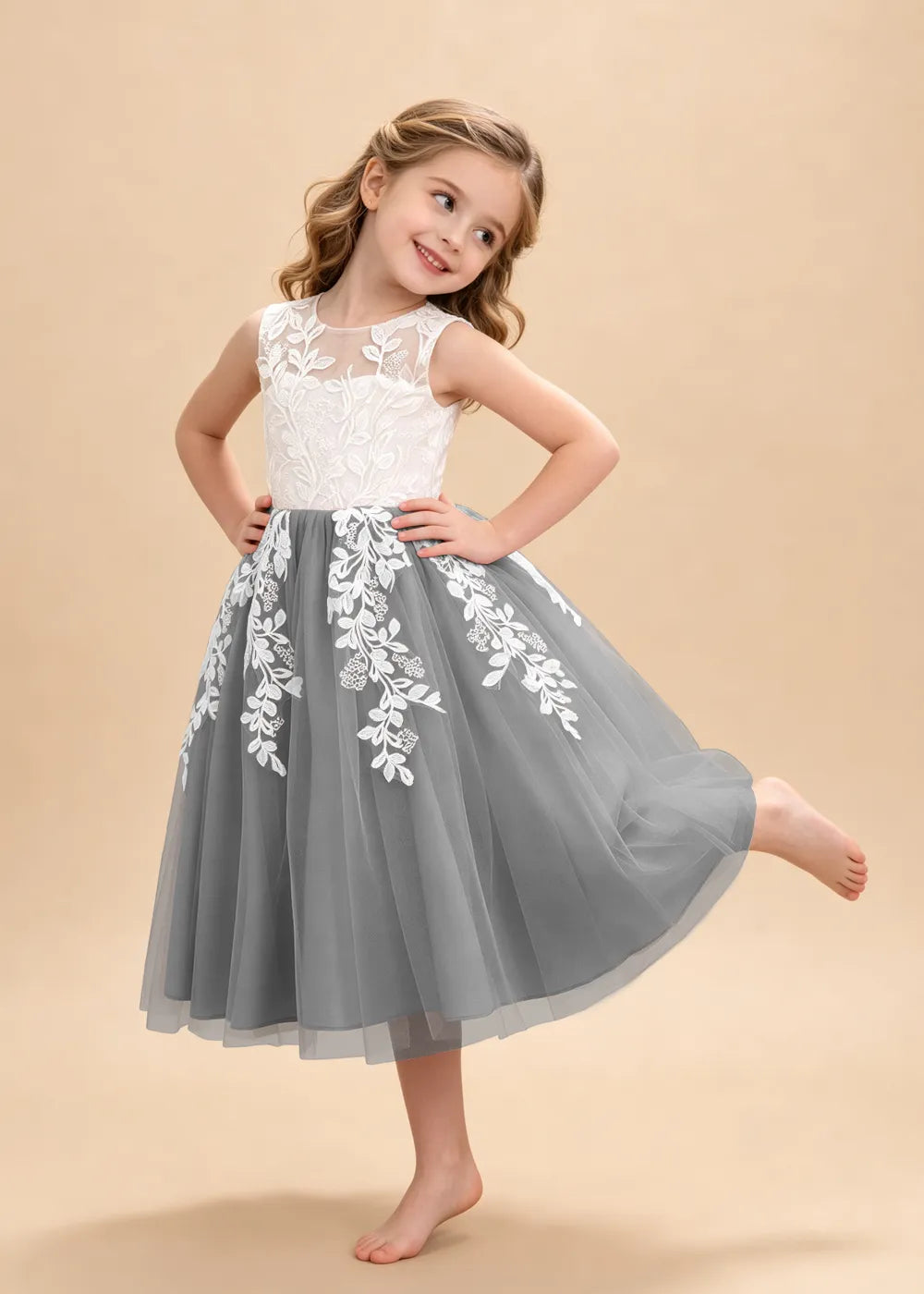 Vestido de princesa sin mangas de encaje